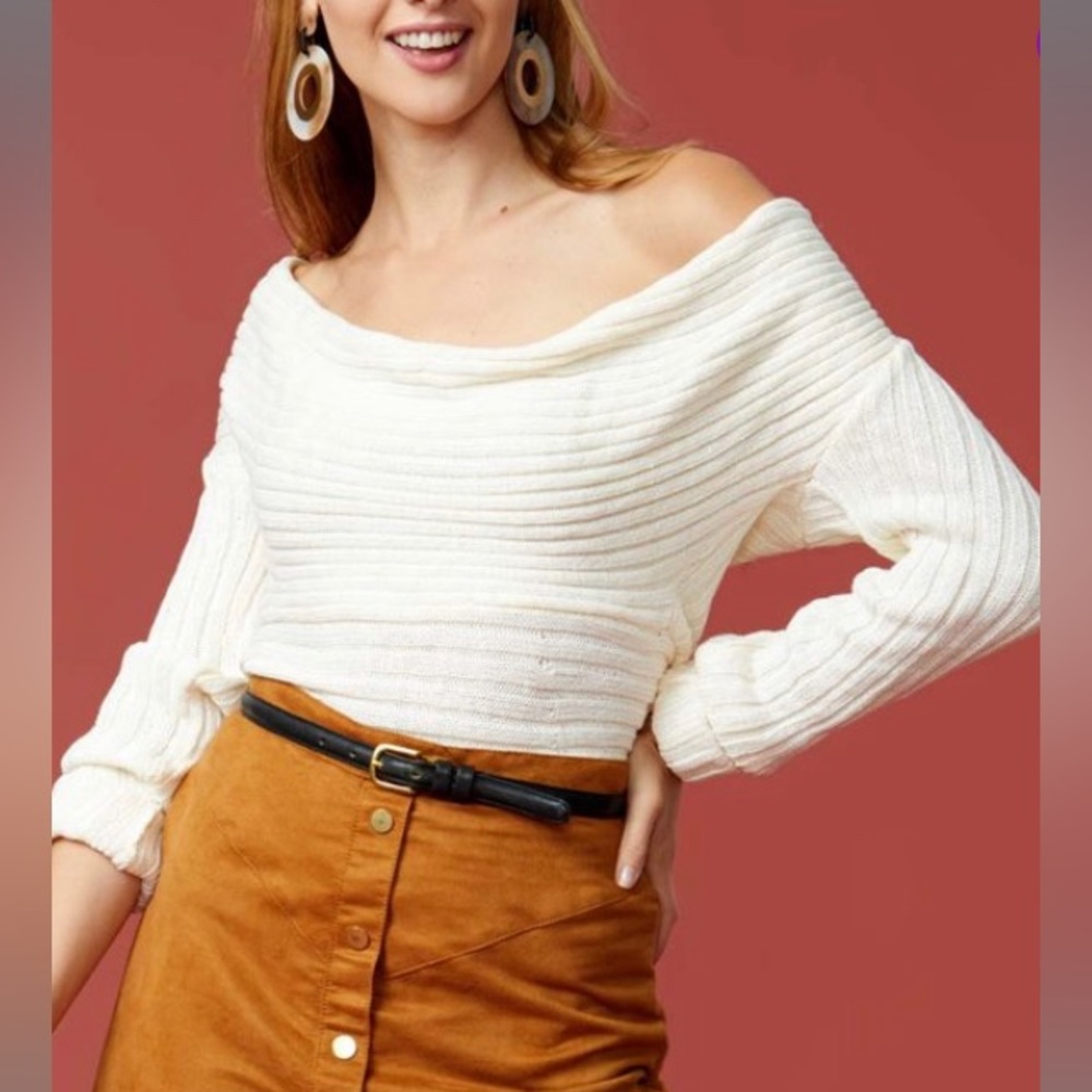 Ivory Off Shoulder Sweater